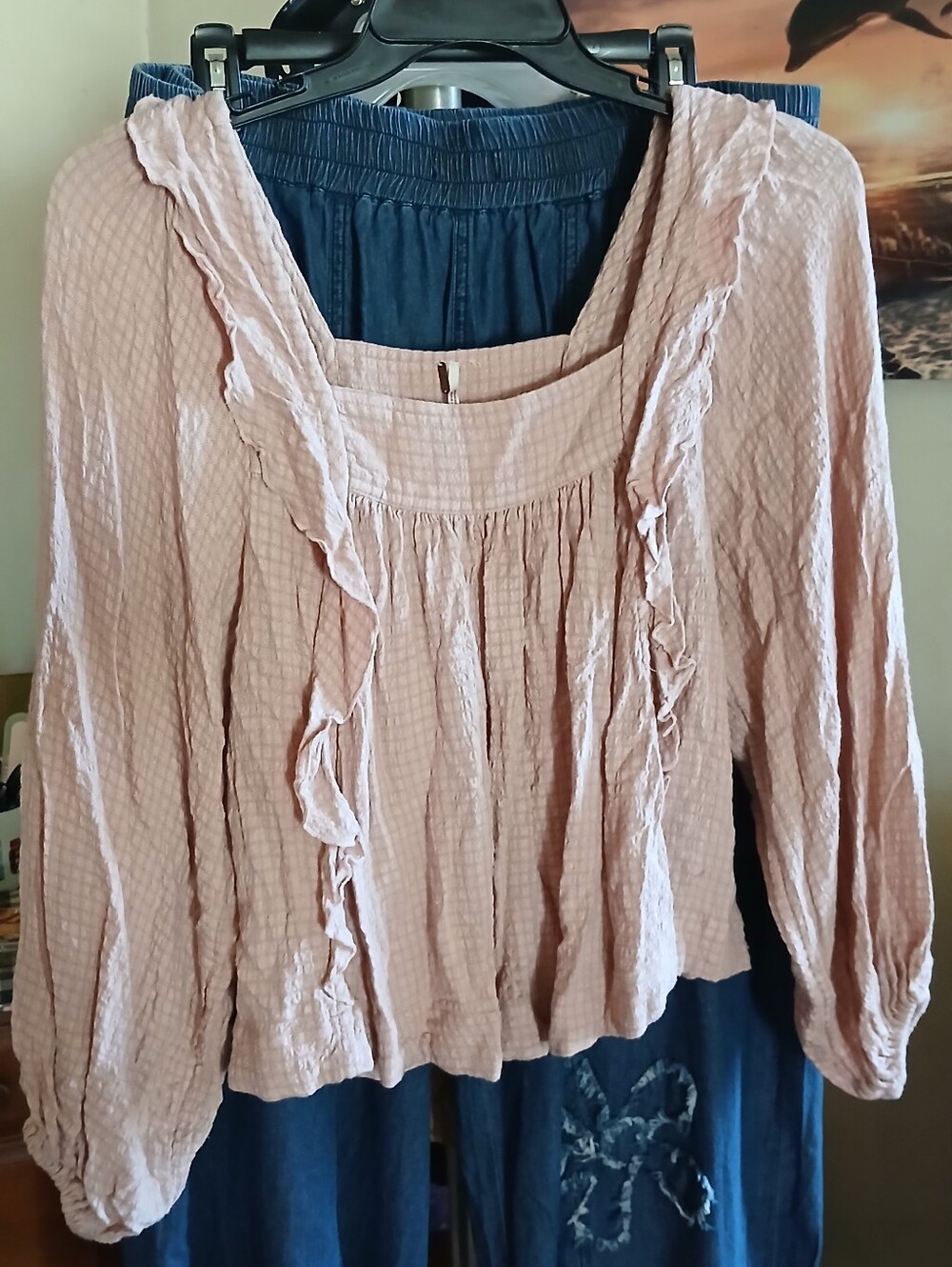 Women’s Free People Pink Ruffle Long-Sleeve Blouse